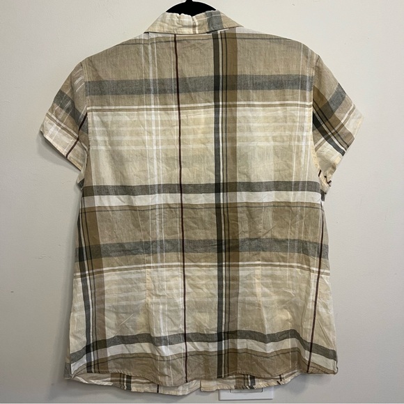 St. John's Bay Beige and Brown Plaid Shirt Minimalist Classic Western - Picture 7 of 8